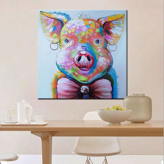 Hand Painted Colorful Hipster Pig Canvas Art