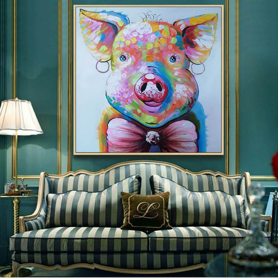 Hand Painted Colorful Hipster Pig Canvas Art