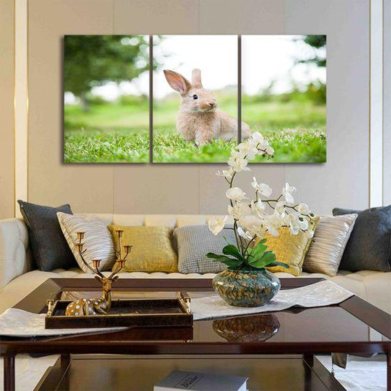 Cute Rabbit In The Grass 3 Panels Canvas Wall Art Decor