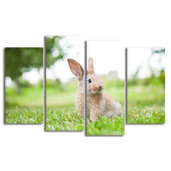 Cute Rabbit In The Grass 4 Panels Canvas Wall Art