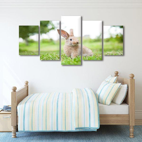 Cute Rabbit In The Grass 5 Panels Canvas Wall Art  Bedroom