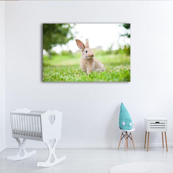 Cute Rabbit In The Grass Canvas Wall Art Print