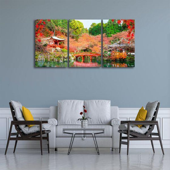 Daigoji Temple In Autumn 3 Panels Canvas Wall Art Living Room
