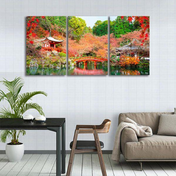 Daigoji Temple In Autumn 3 Panels Canvas Wall Art Print