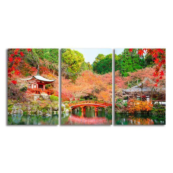 Daigoji Temple In Autumn 3 Panels Canvas Wall Art