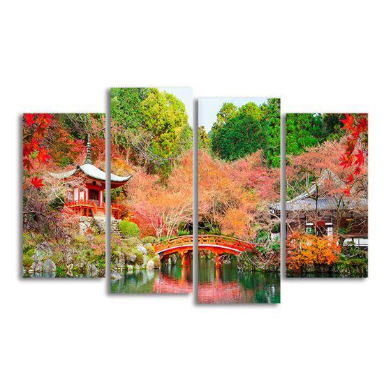 Daigoji Temple In Autumn 4 Panels Canvas Wall Art