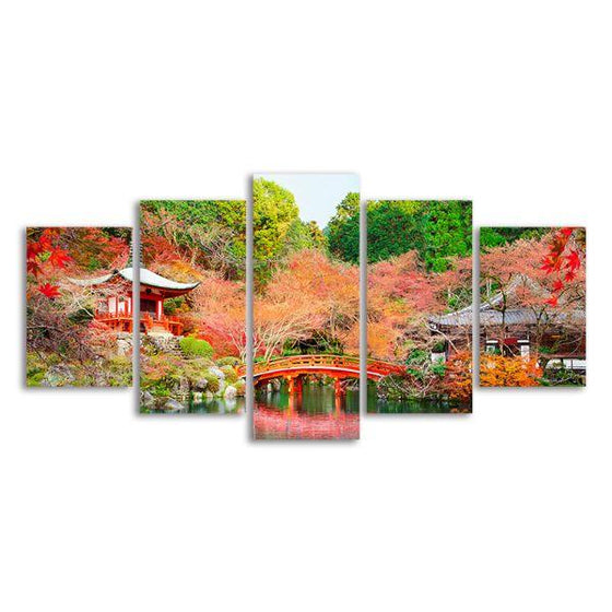 Daigoji Temple In Autumn 5 Panels Canvas Wall Art