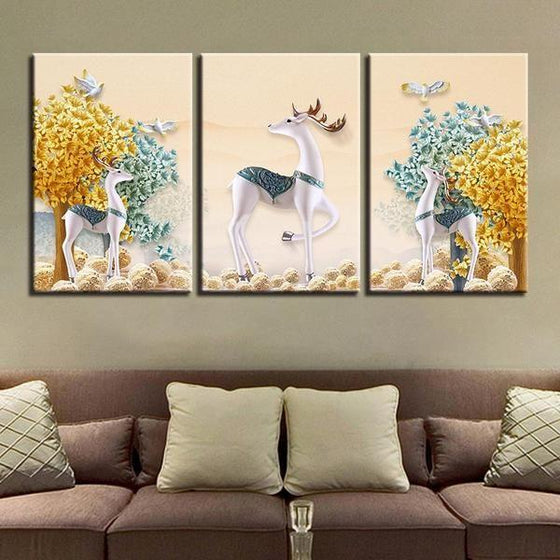 Deer With Flowers Wall Art Canvas