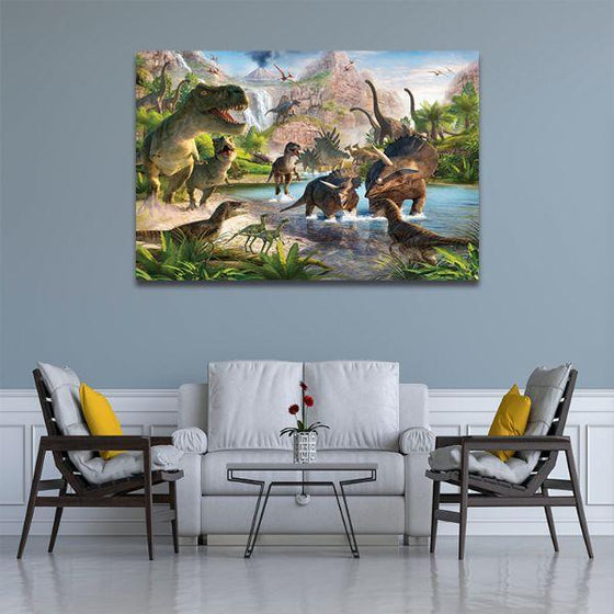 Dinosaur Island Canvas Wall Art Living Room