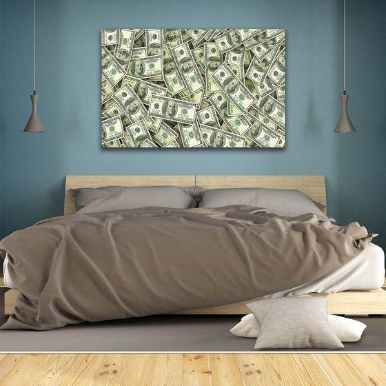 Scattered Dollar Bills 1 Panel Canvas Wall Art Bedroom
