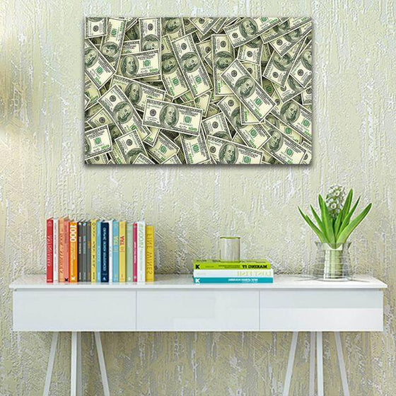 Scattered Dollar Bills 1 Panel Canvas Wall Art Office