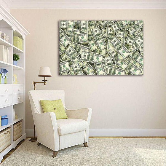 Scattered Dollar Bills 1 Panel Canvas Wall Art Print