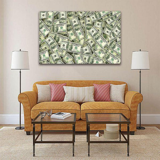 Scattered Dollar Bills 1 Panel Canvas Wall Art Living Room
