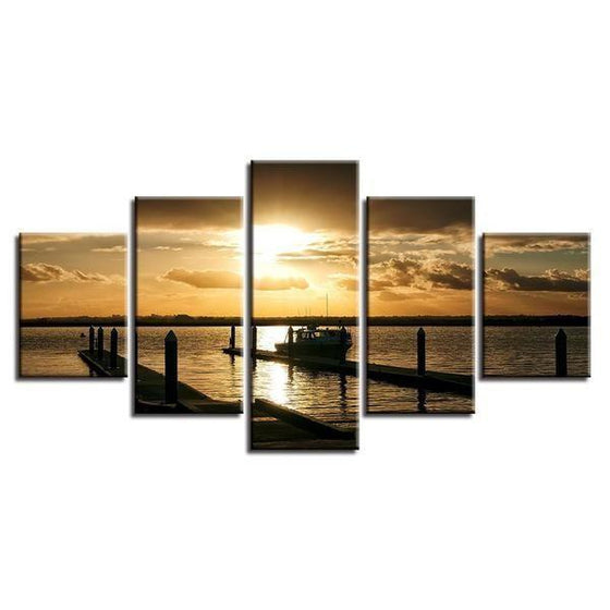 Docked Boat And Sunset Canvas Wall Art  Prints