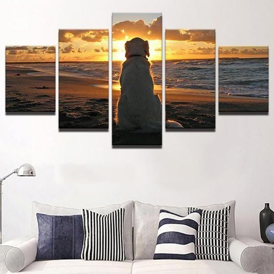 Dog At The Beach & Sunset Canvas Wall Art  Ideas