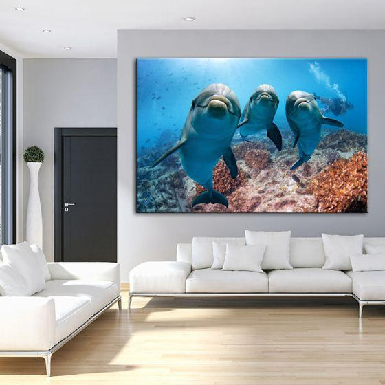 Dolphins Under The Ocean Canvas Wall Art Living Room