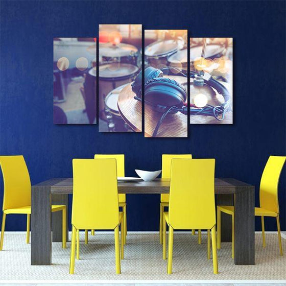 Drums & Headphone 4 Panels Canvas Wall Art Dining Room