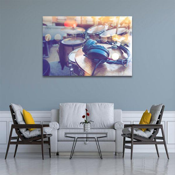 Drums & Headphone Canvas Wall Art Living Room