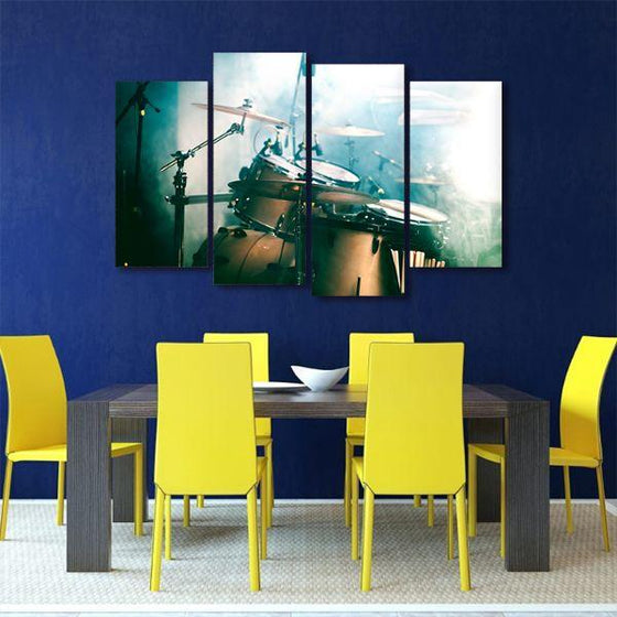 Drums Set On Stage 4 Panels Canvas Wall Art Dining Room