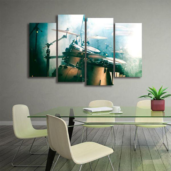 Drums Set On Stage 4 Panels Canvas Wall Art Office