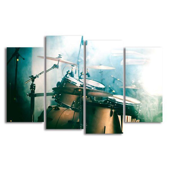 Drums Set On Stage 4 Panels Canvas Wall Art