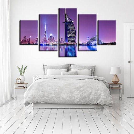 Dubai City Skyline View 5 Panels Canvas Wall Art Bedroom