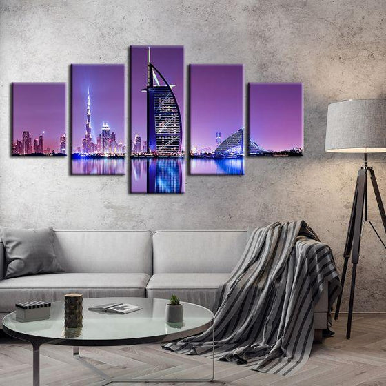 Dubai City Skyline View 5 Panels Canvas Wall Art Living Room