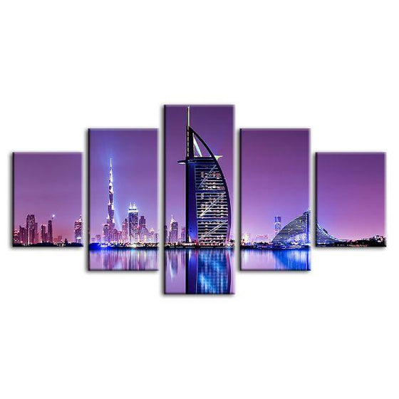 Dubai City Skyline View 5 Panels Canvas Wall Art