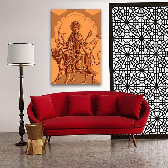 Durga Riding A Tiger Canvas Wall Art Bedroom