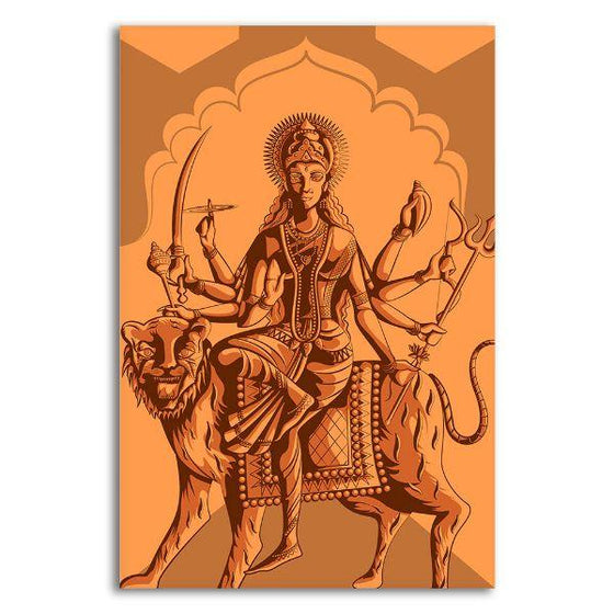 Durga Riding A Tiger Canvas Wall Art