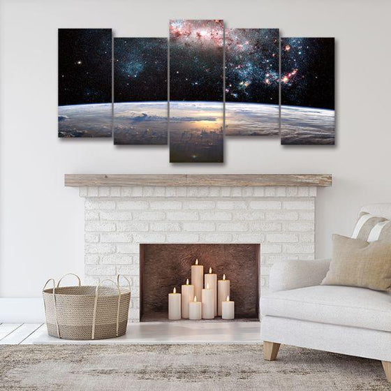 Earth & Outer Space View 5-Panel Canvas Wall Art Living Room