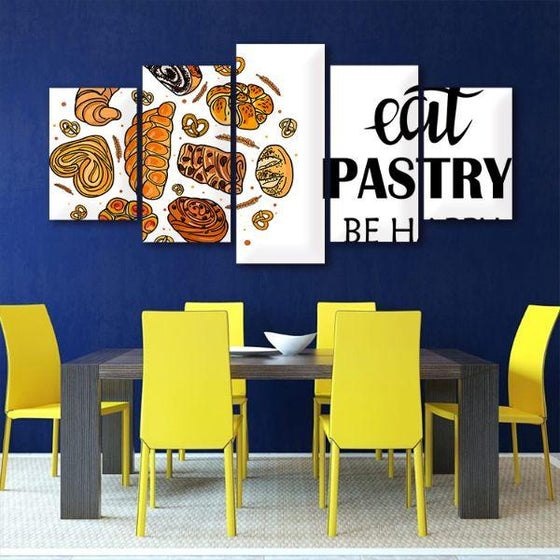 Eat Pastry Quote 5 Panels Canvas Wall Art Dining Room