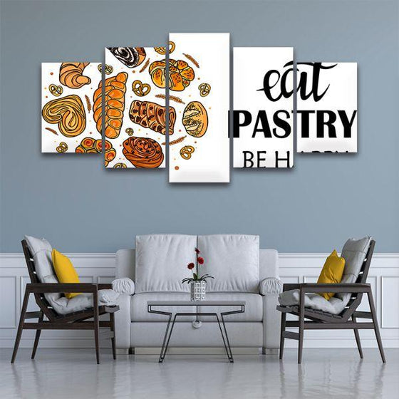 Eat Pastry Quote 5 Panels Canvas Wall Art Living Room