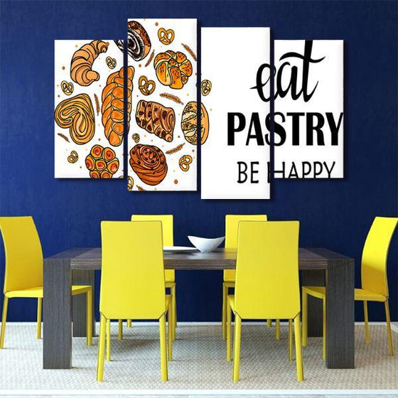 Eat Pastry Quote 4 Panels Canvas Wall Art Dining Room