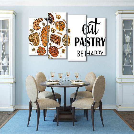 Eat Pastry Quote 4 Panels Canvas Wall Art Kitchen