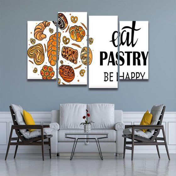 Eat Pastry Quote 4 Panels Canvas Wall Art Living Room