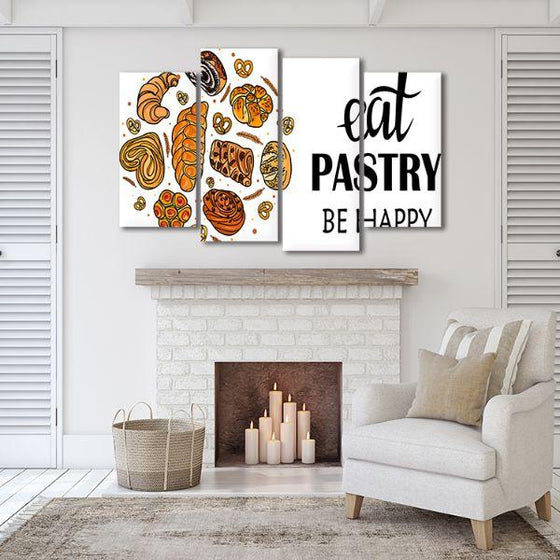 Eat Pastry Quote 4 Panels Canvas Wall Art Print