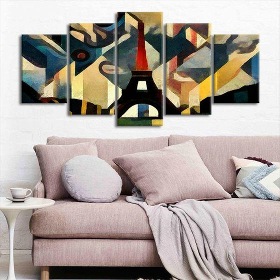 Eiffel Tower Cubism 5 Panels Canvas Wall Art Living Room