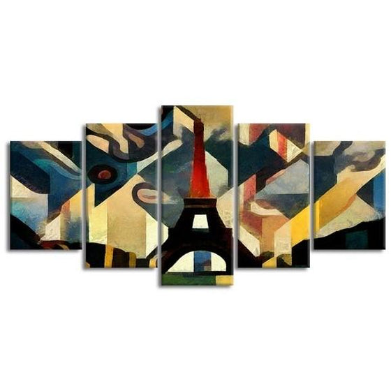Eiffel Tower Cubism 5 Panels Canvas Wall Art