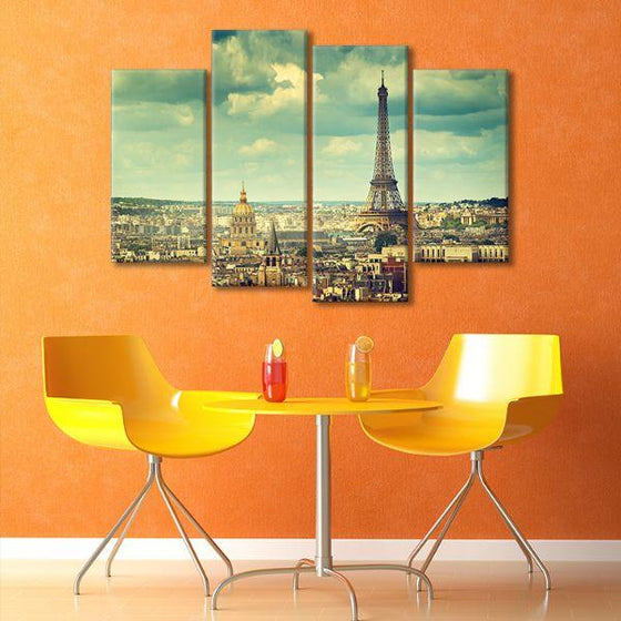 Eiffel Tower & Paris View 4-Panel Canvas Wall Art Dining Room