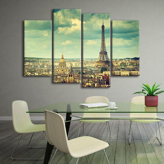 Eiffel Tower & Paris View 4-Panel Canvas Wall Art Print