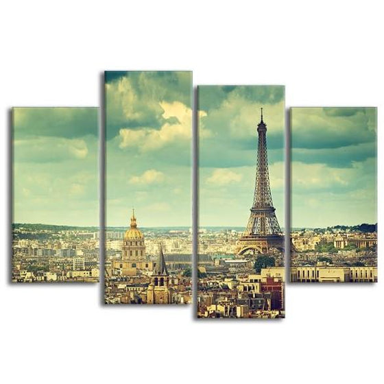 Eiffel Tower & Paris View 4-Panel Canvas Wall Art