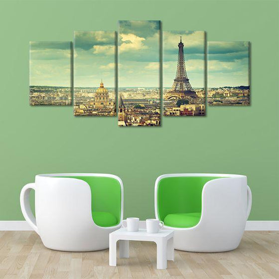 Eiffel Tower & Paris View 5-Panel Canvas Wall Art Living Room