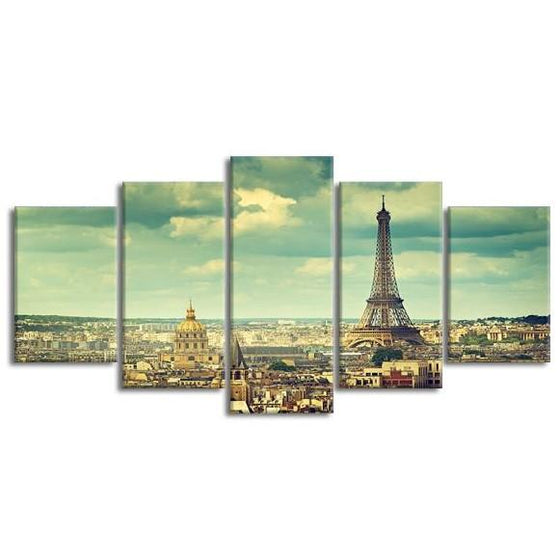 Eiffel Tower & Paris View 5-Panel Canvas Wall Art