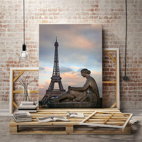 Eiffel Tower & Statue Canvas Wall Art Decor