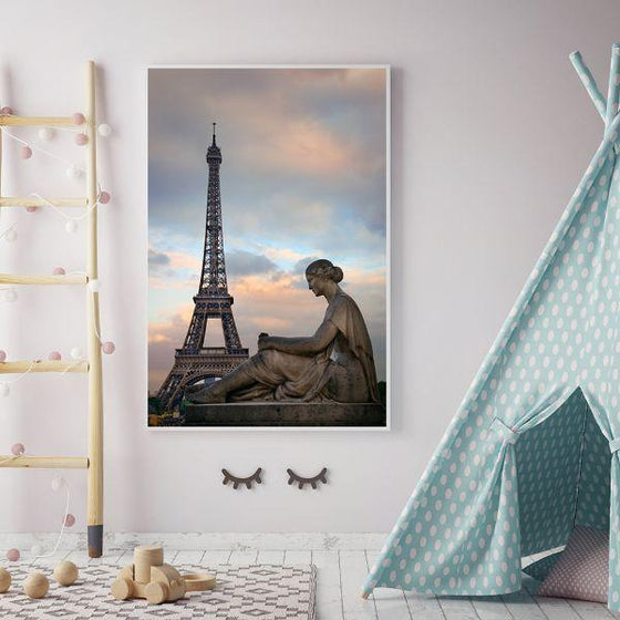 Eiffel Tower & Statue Canvas Wall Art Living Room