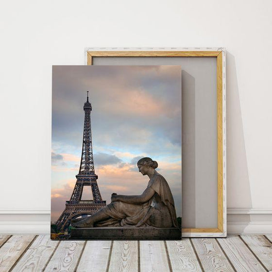 Eiffel Tower & Statue Canvas Wall Art Print