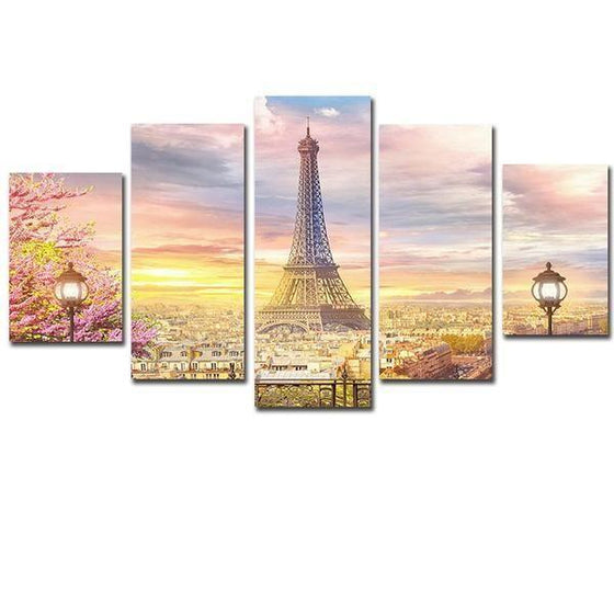 Eiffel Tower In Paris 5 Panels Canvas Wall Art