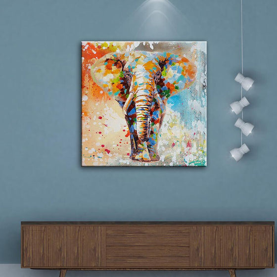 Hand Painted Vintage Abstract Elephant Canvas Art