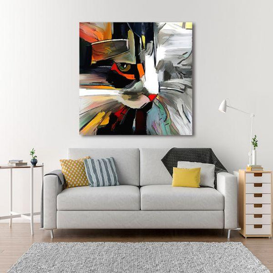 Face Of A Cat Contemporary Canvas Wall Art Living Room